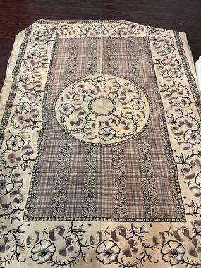 Vintage Floral Cotton Tablecloth 57x76 Farmhouse Cottage French Country Beige